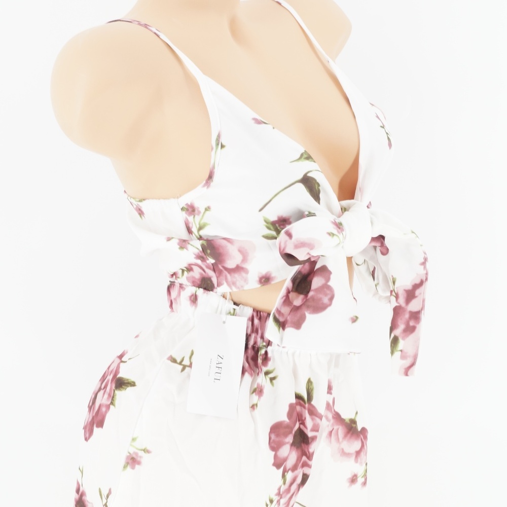 LAST1! XL Floral Bow Tie Front Girly Girl Romper - Picture 5 of 8